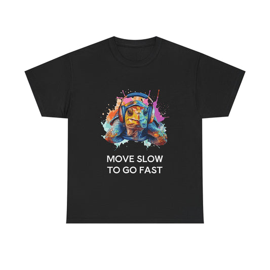 T-Shirt Colorful Turtle with Headphones | 'Sometimes it's best to go Slow to go Fast' - Conscience Garment