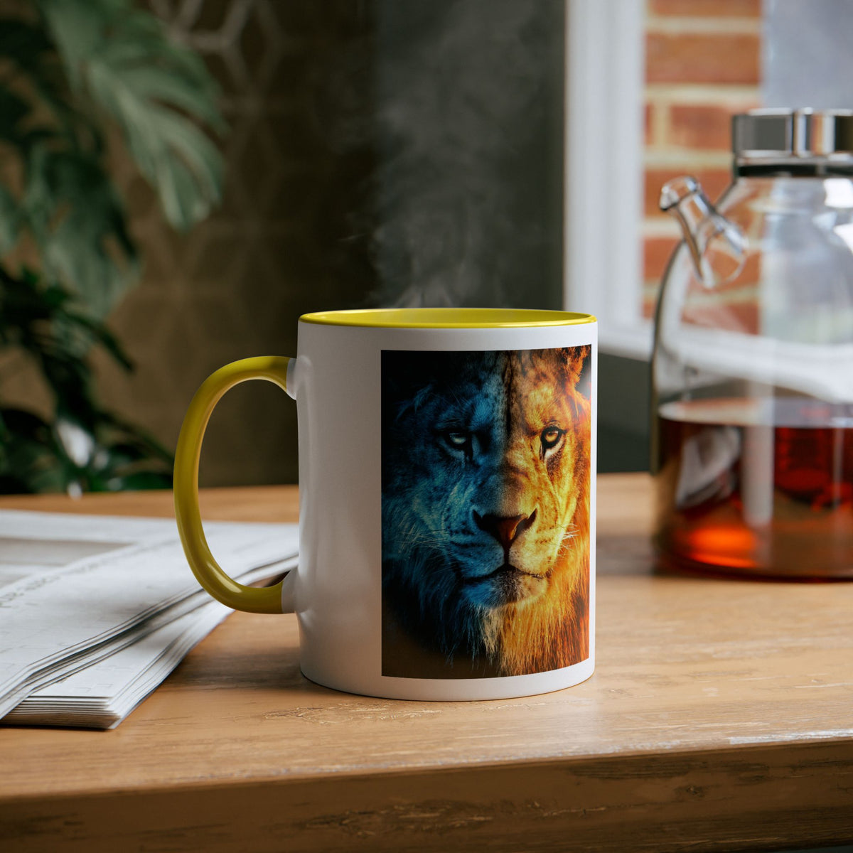 Lion Fire and Water Design Mug, Two-Tone, 11oz - Conscience Garment
