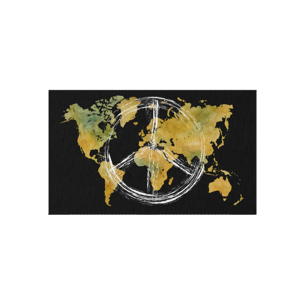 Peace World Map Outdoor Rug — Watercolor Earth & Peace Symbol Doormat