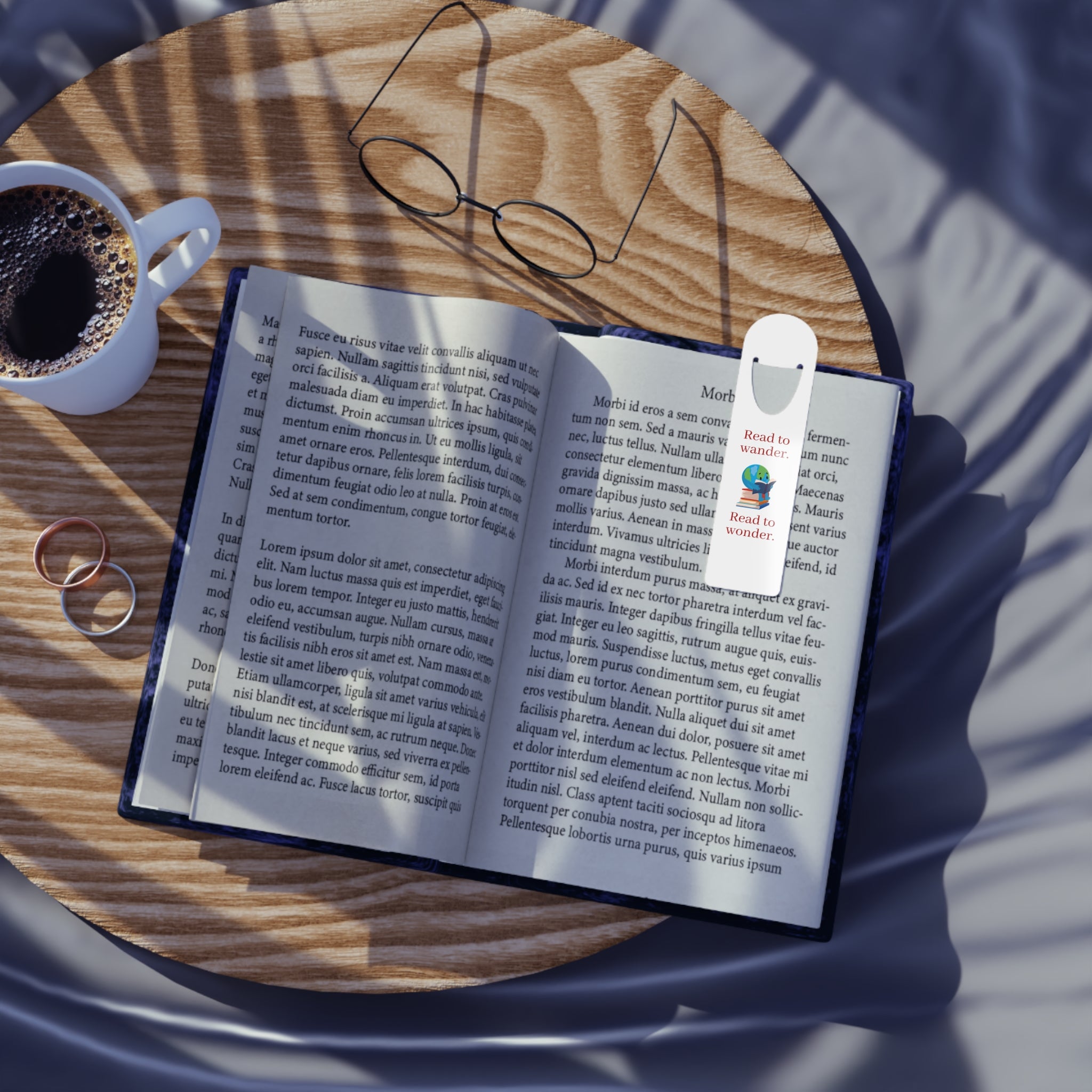 Bookmark — “Read to wander. Read to wonder.” Minimalist Metal Bookmarker for Book Lovers