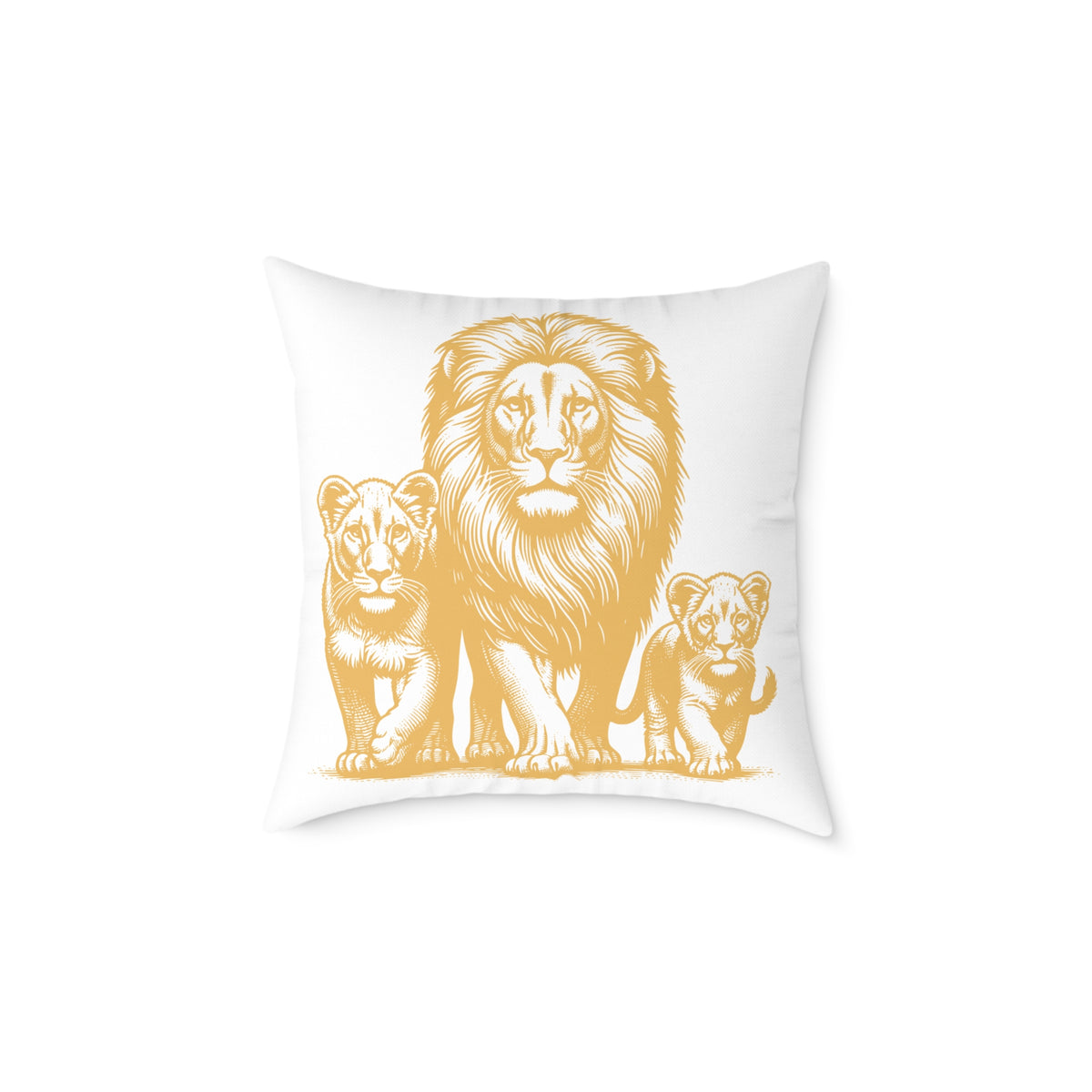 Lion Family Decorative Pillow – Golden Lion & Cubs Square Throw Pillow