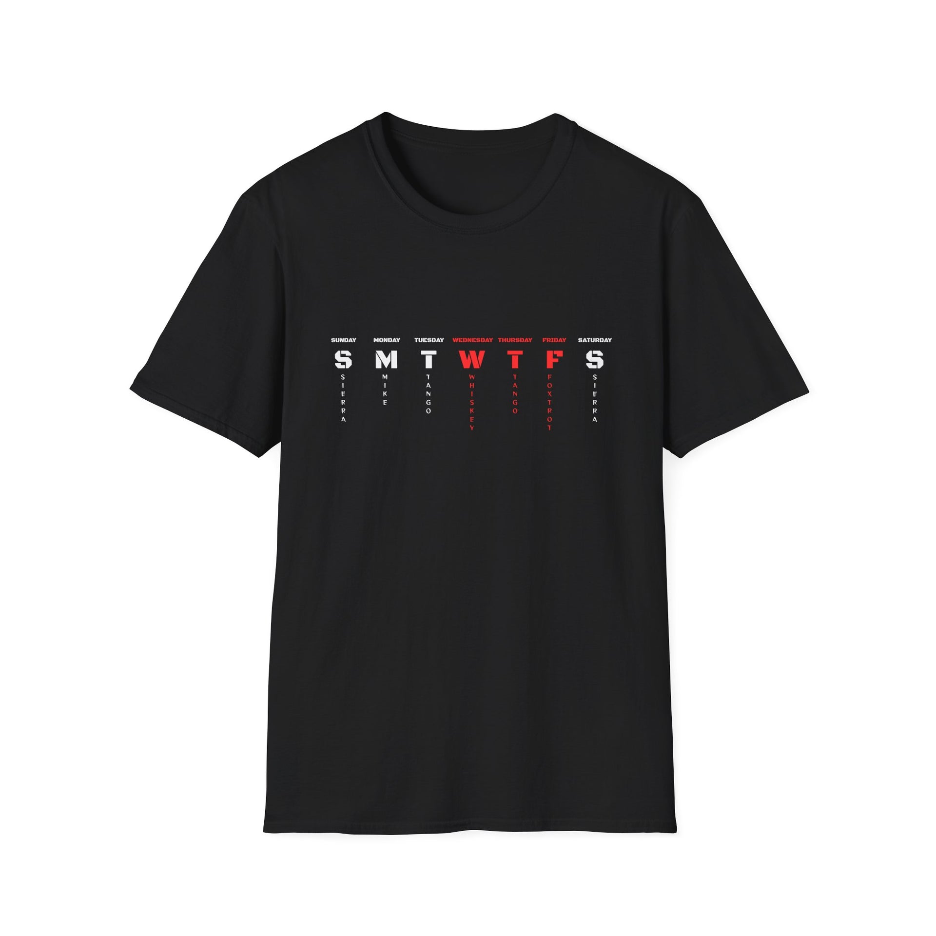 Weekday Calendar T‑Shirt — Minimal SMTWTFS Design (Highlight Wednesday)