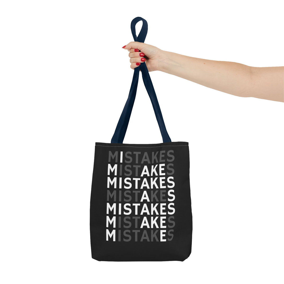 Mistakes Repeat Pattern Tote Bag — Black Typography Shopper