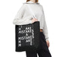 Mistakes Repeat Pattern Tote Bag — Black Typography Shopper