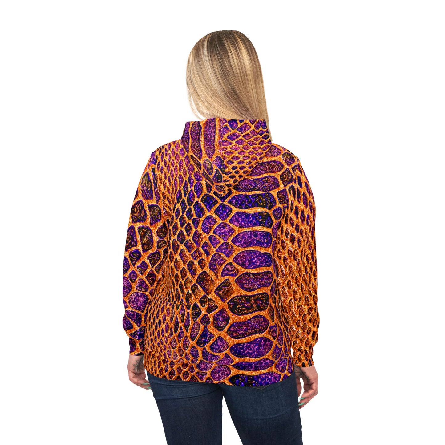 Vibrant Orange & Purple Snake-Skin Athletic Hoodie