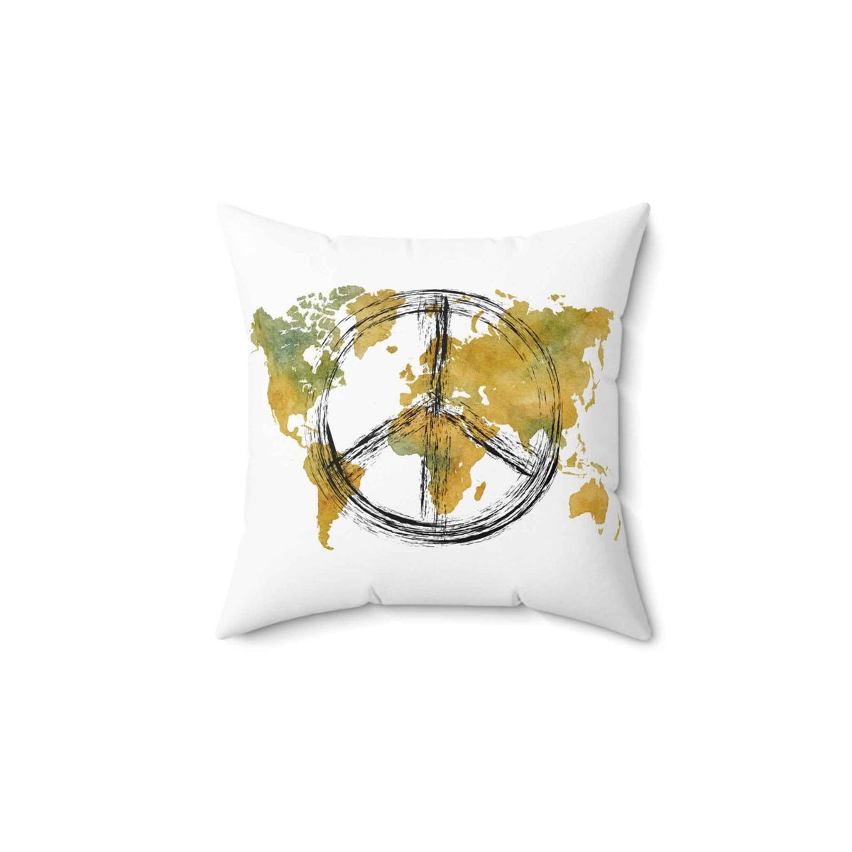 Peace Sign World Map Throw Pillow Earth Toned Decorative Cushion