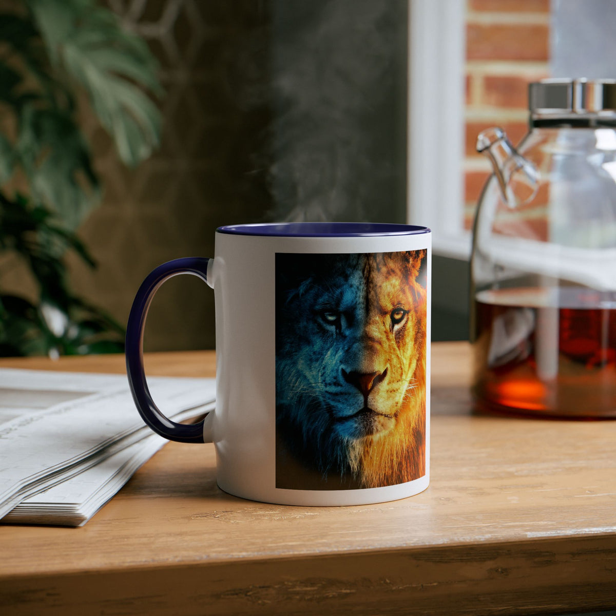 Lion Fire and Water Design Mug, Two-Tone, 11oz - Conscience Garment