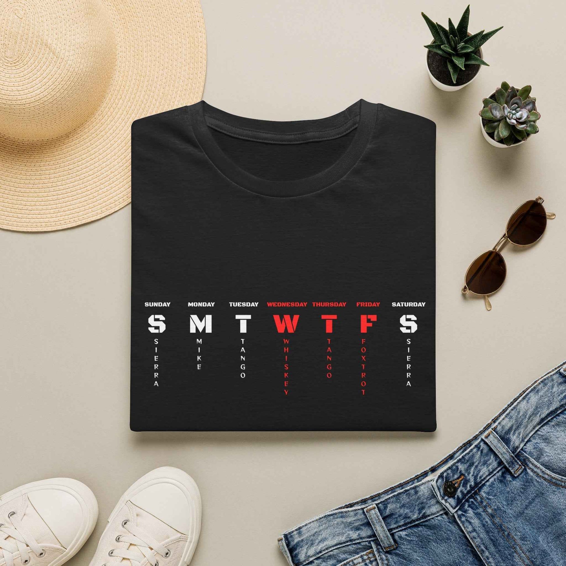Weekday Calendar T‑Shirt — Minimal SMTWTFS Design (Highlight Wednesday)