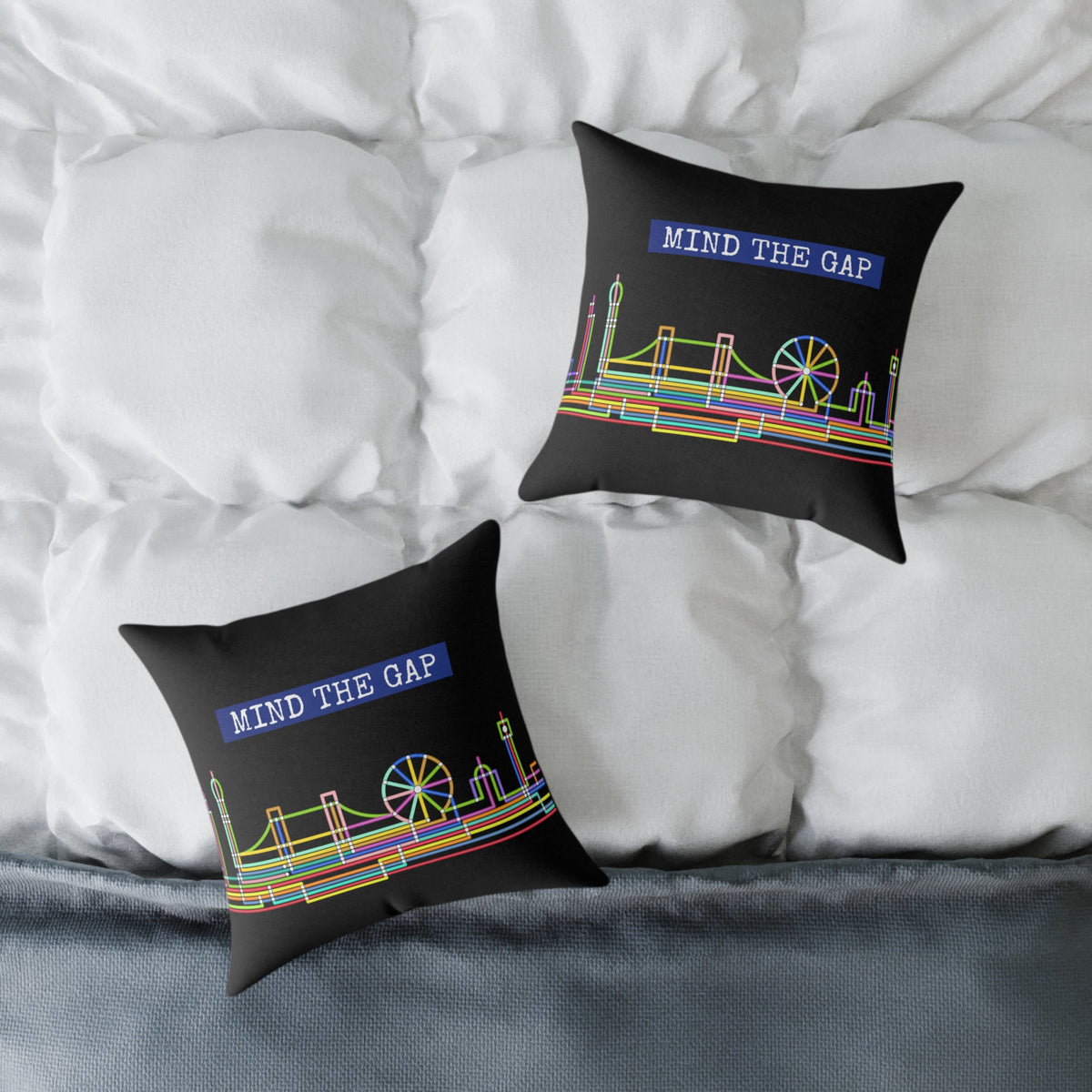 Mind The Gap Skyline Pillow — Neon London Decorative Throw Pillow