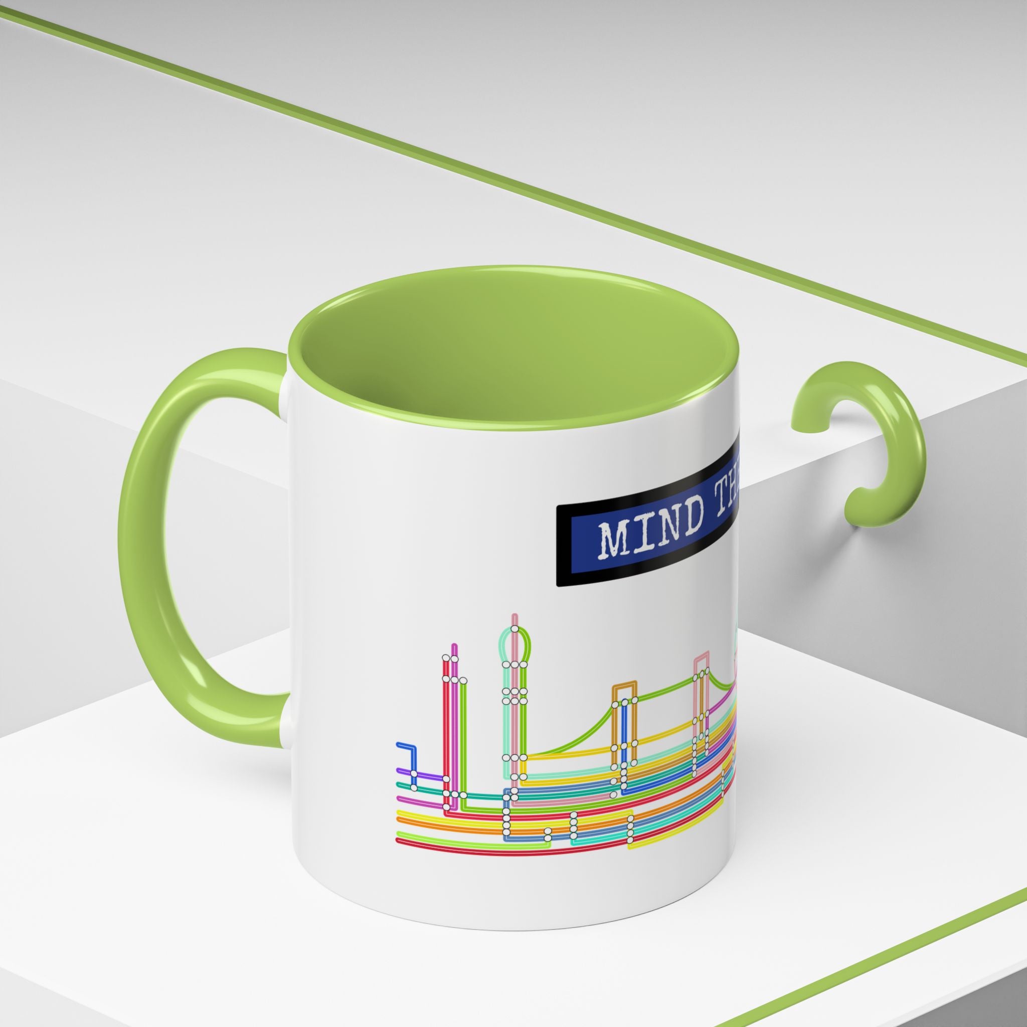 Mind the Gap Coffee Mug — Colorful City Skyline Accent Mug (11/15oz)
