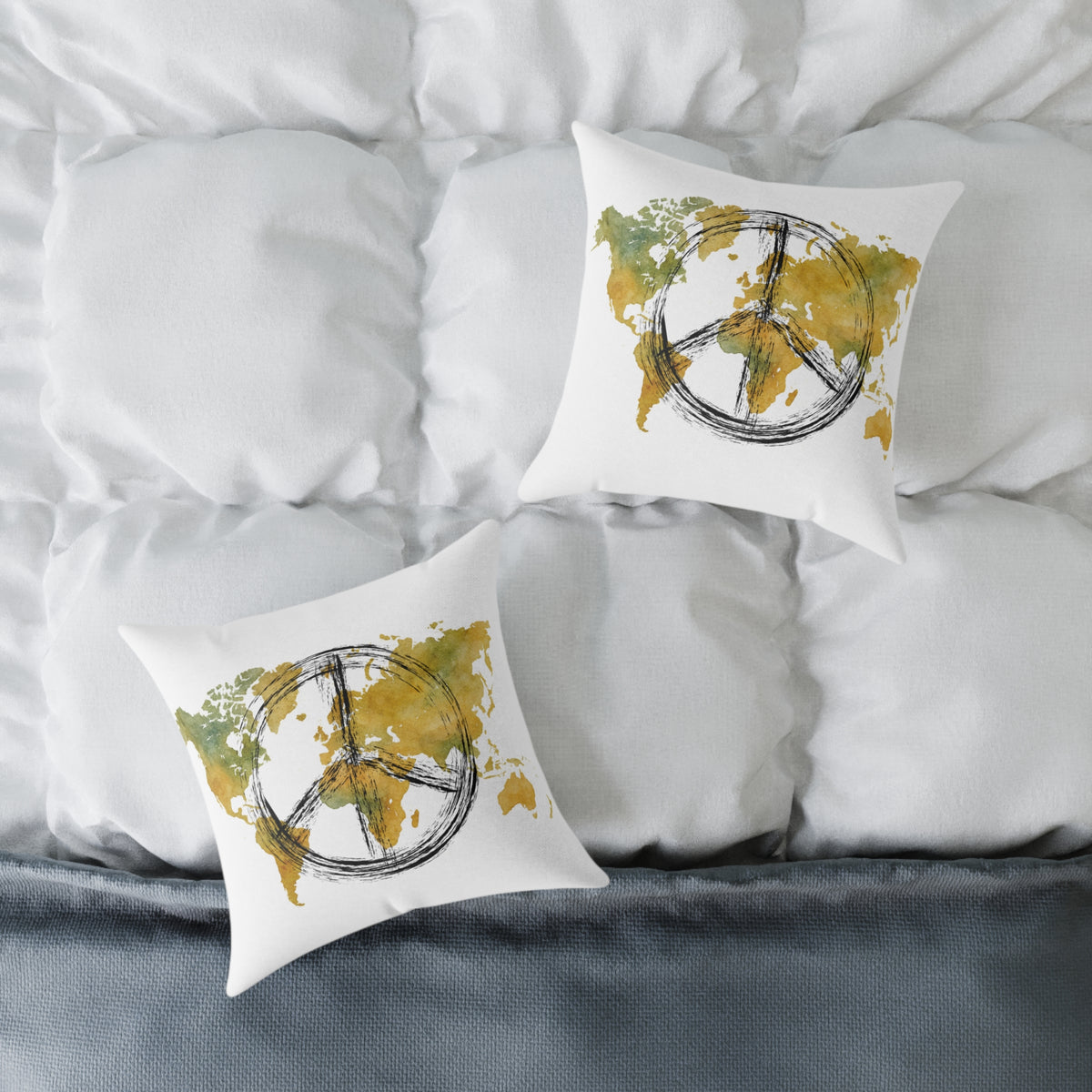 Peace Sign World Map Throw Pillow — Boho Travel Decorative Accent