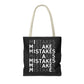 Mistakes Repeat Pattern Tote Bag — Black Typography Shopper