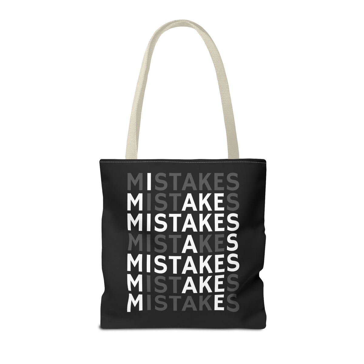 Mistakes Repeat Pattern Tote Bag — Black Typography Shopper