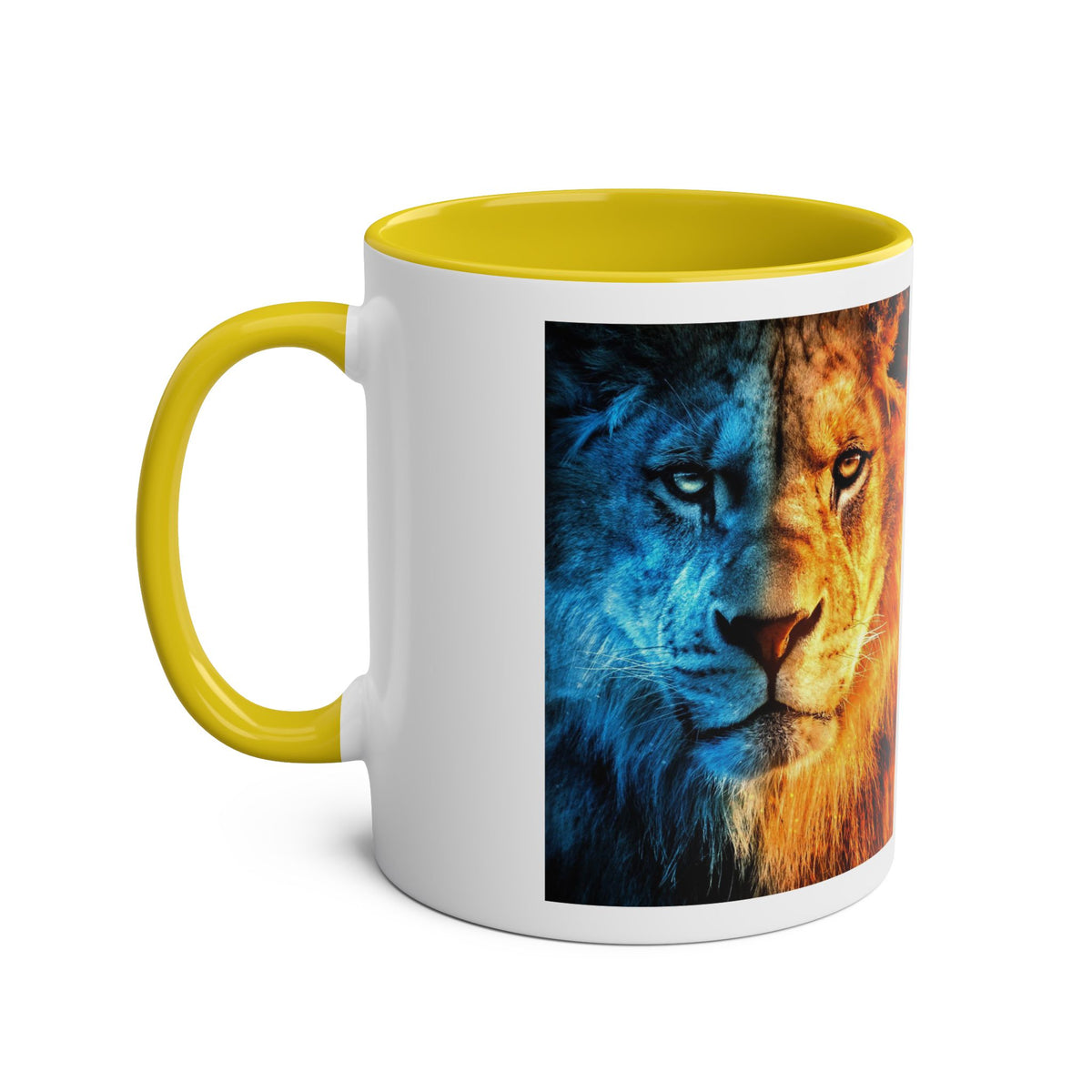 Lion Fire and Water Design Mug, Two-Tone, 11oz - Conscience Garment