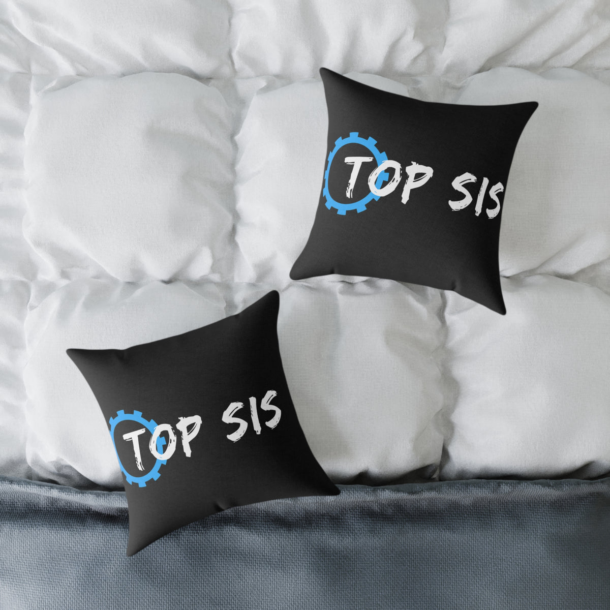 Top Sis Square Throw Pillow — Black Canvas Accent Cushion