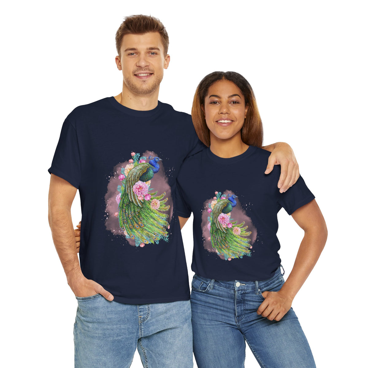 Peacock Floral Unisex Tee, Unique Animal Shirt, Nature Lover Gift, Casual Wear, Artful Graphic Tee - Conscience Garment