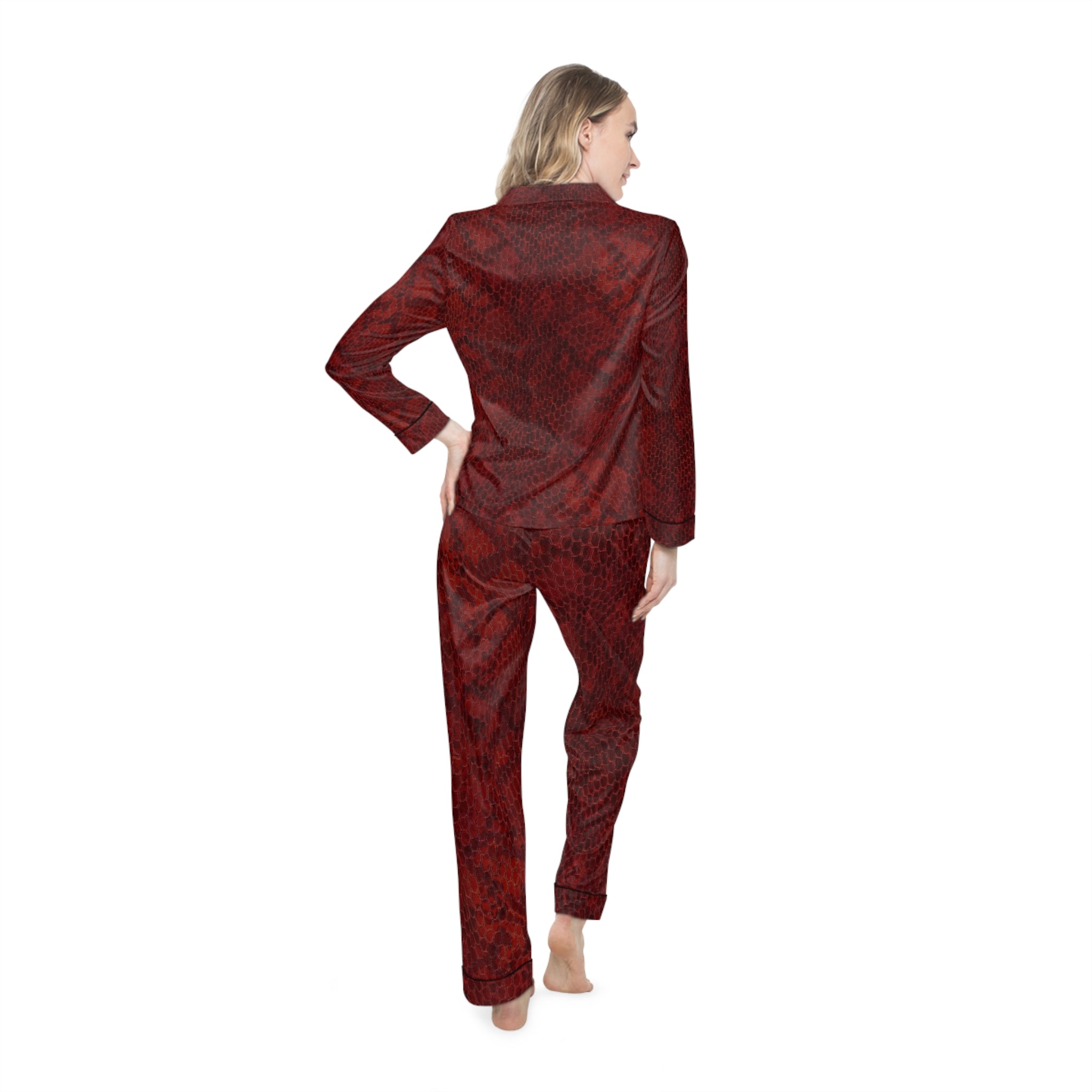 Red Snakeprint Satin Pajama Set — Women's Luxe Sleepwear
