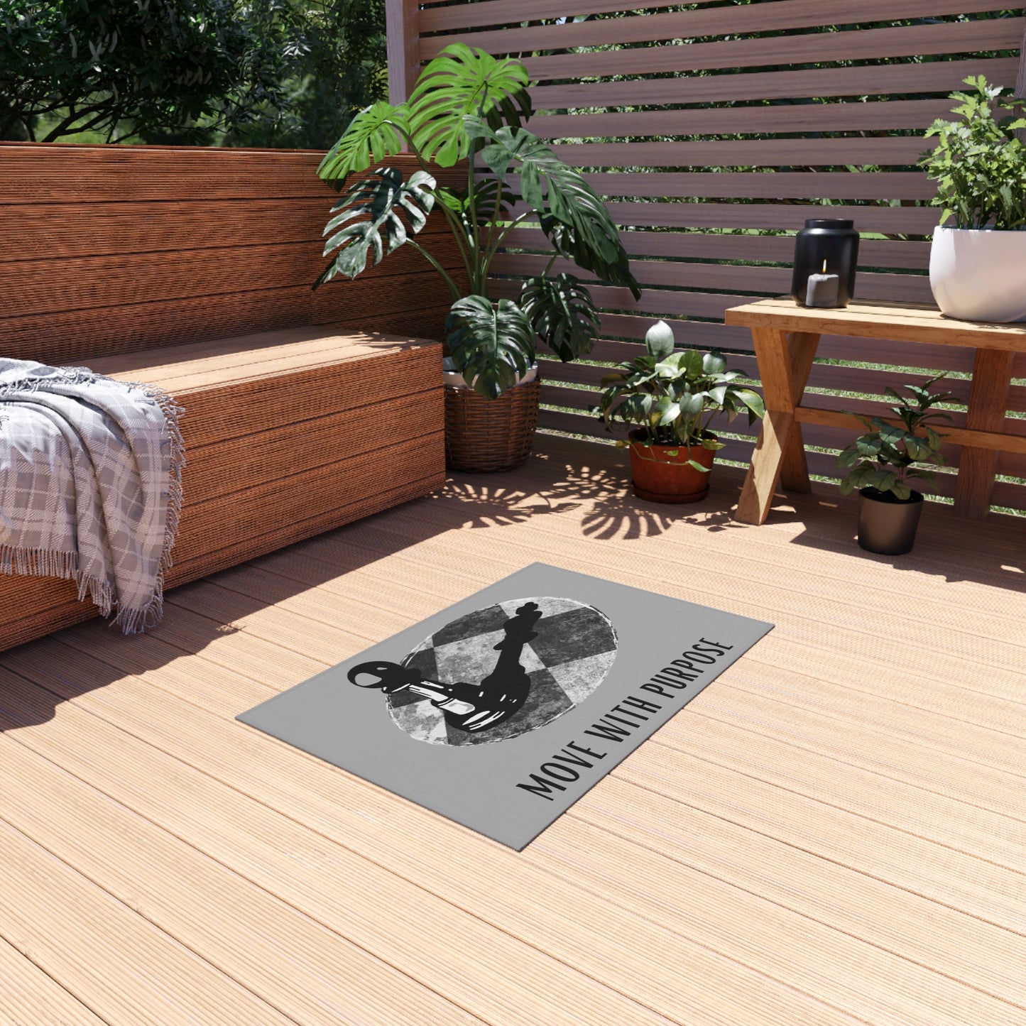 Outdoor Rug — "Move With Purpose" Chess Pawn Motivational Doormat
