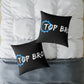 Top Bro Square Throw Pillow - Black Canvas Accent Cushion with Gear Logo