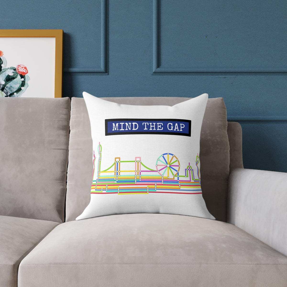 Mind The Gap London Skyline Throw Pillow