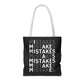 Mistakes Repeat Pattern Tote Bag — Black Typography Shopper