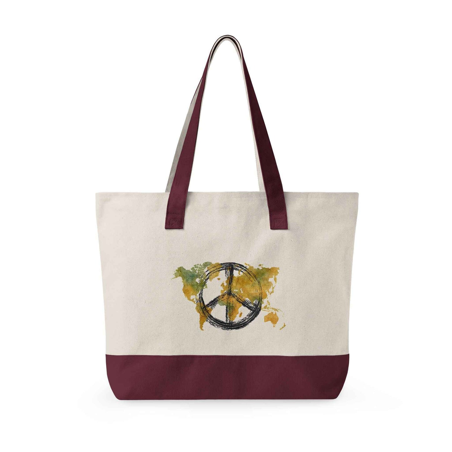 Canvas Tote Bag World Peace - World Map Watercolor Print