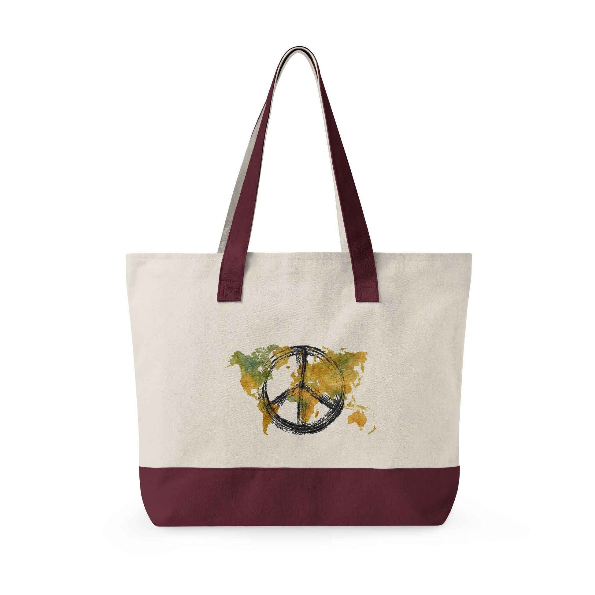 Canvas Tote Bag World Peace - World Map Watercolor Print