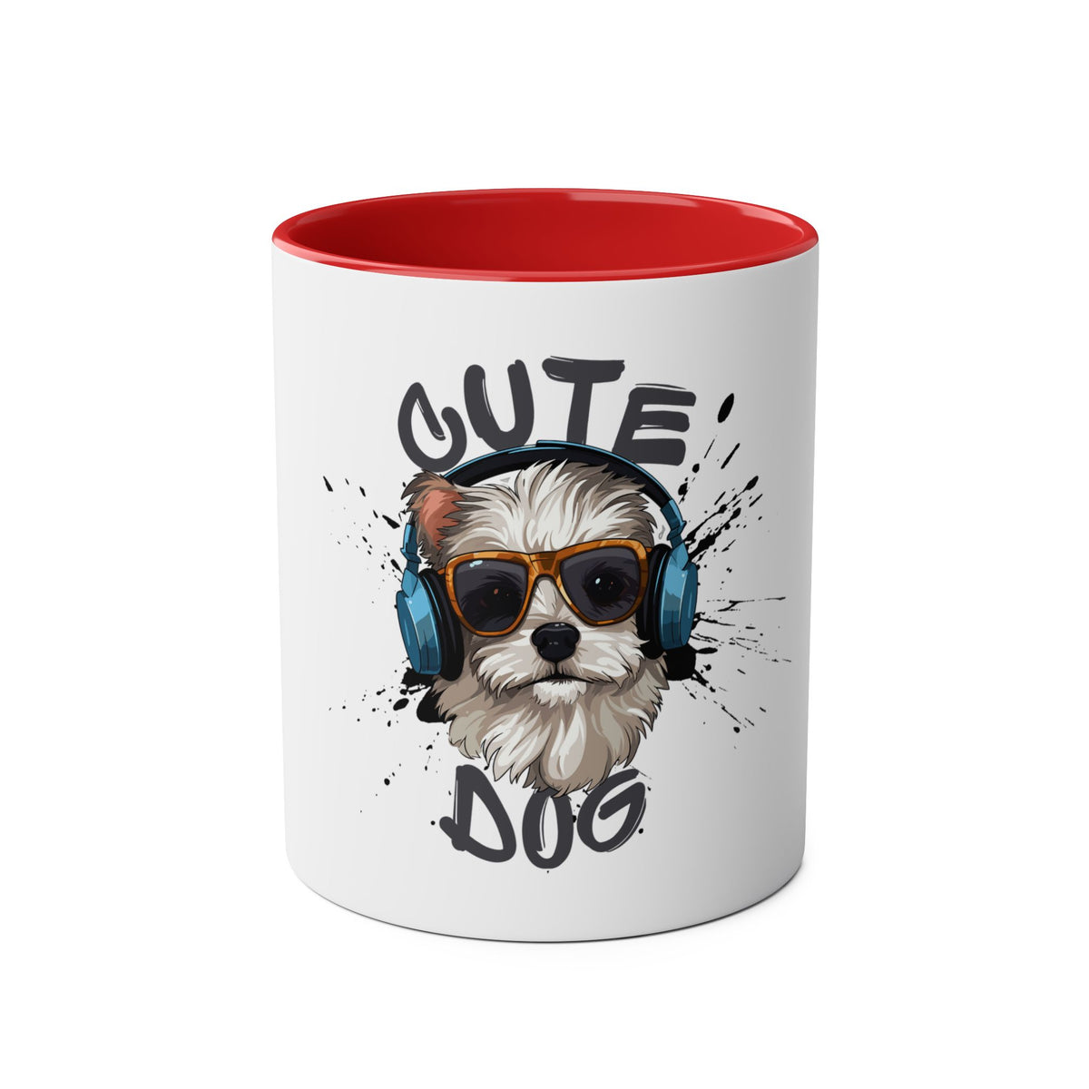 Cute Dog with Headphones Mug, Two-tone, 11oz - Conscience Garment