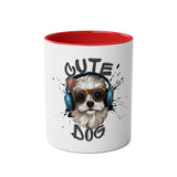 Cute Dog with Headphones Mug, Two-tone, 11oz - Conscience Garment