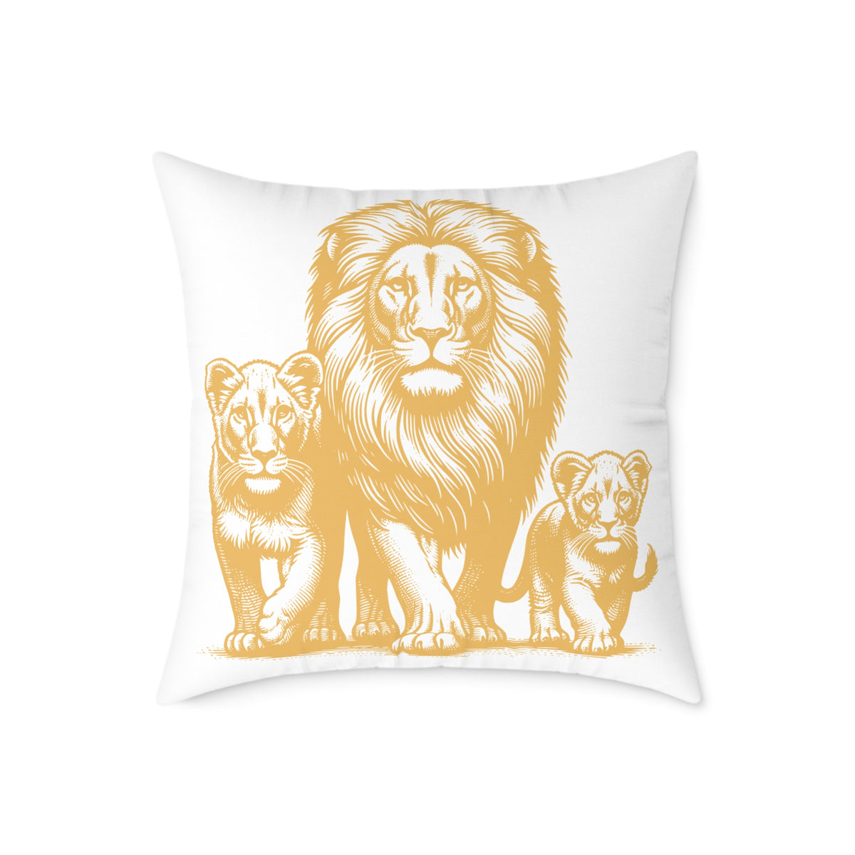 Lion Family Decorative Pillow – Golden Lion & Cubs Square Throw Pillow