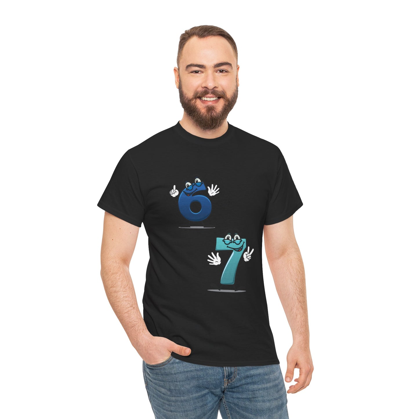 Number 6 & 7 Cartoon Tee — Playful Matching Numbers Graphic T-Shirt - Conscience Garment