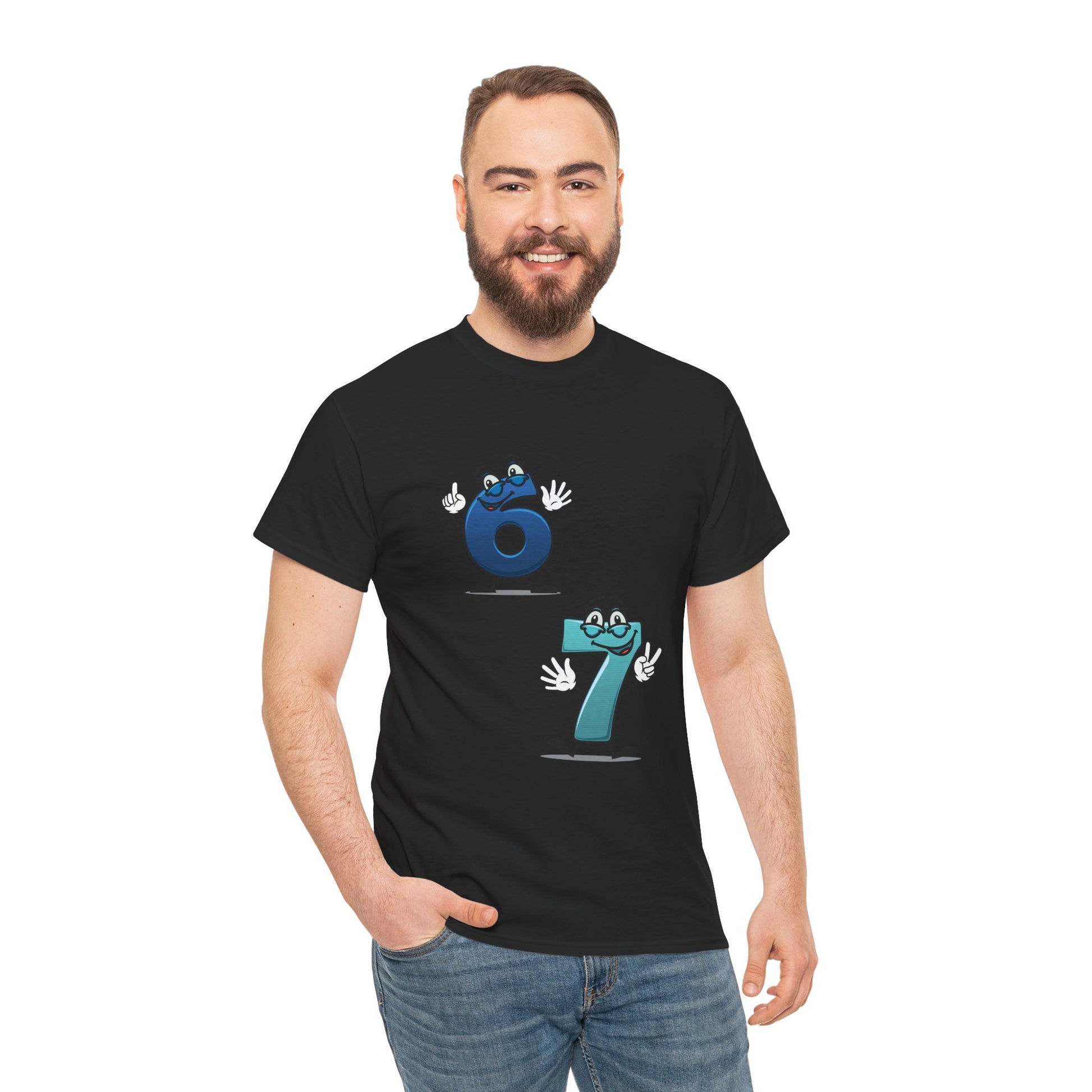 Number 6 & 7 Cartoon Tee — Playful Matching Numbers Graphic T-Shirt - Conscience Garment