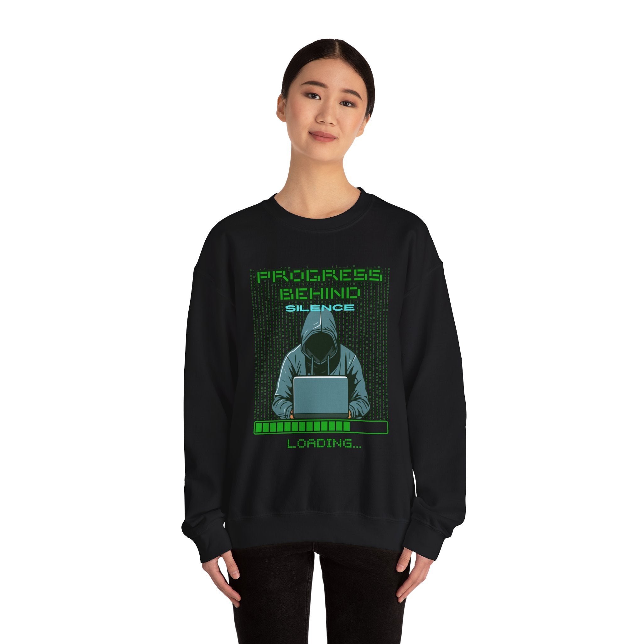 Crewneck Sweatshirt — Progress Behind Silence Graphic Hoodie Design