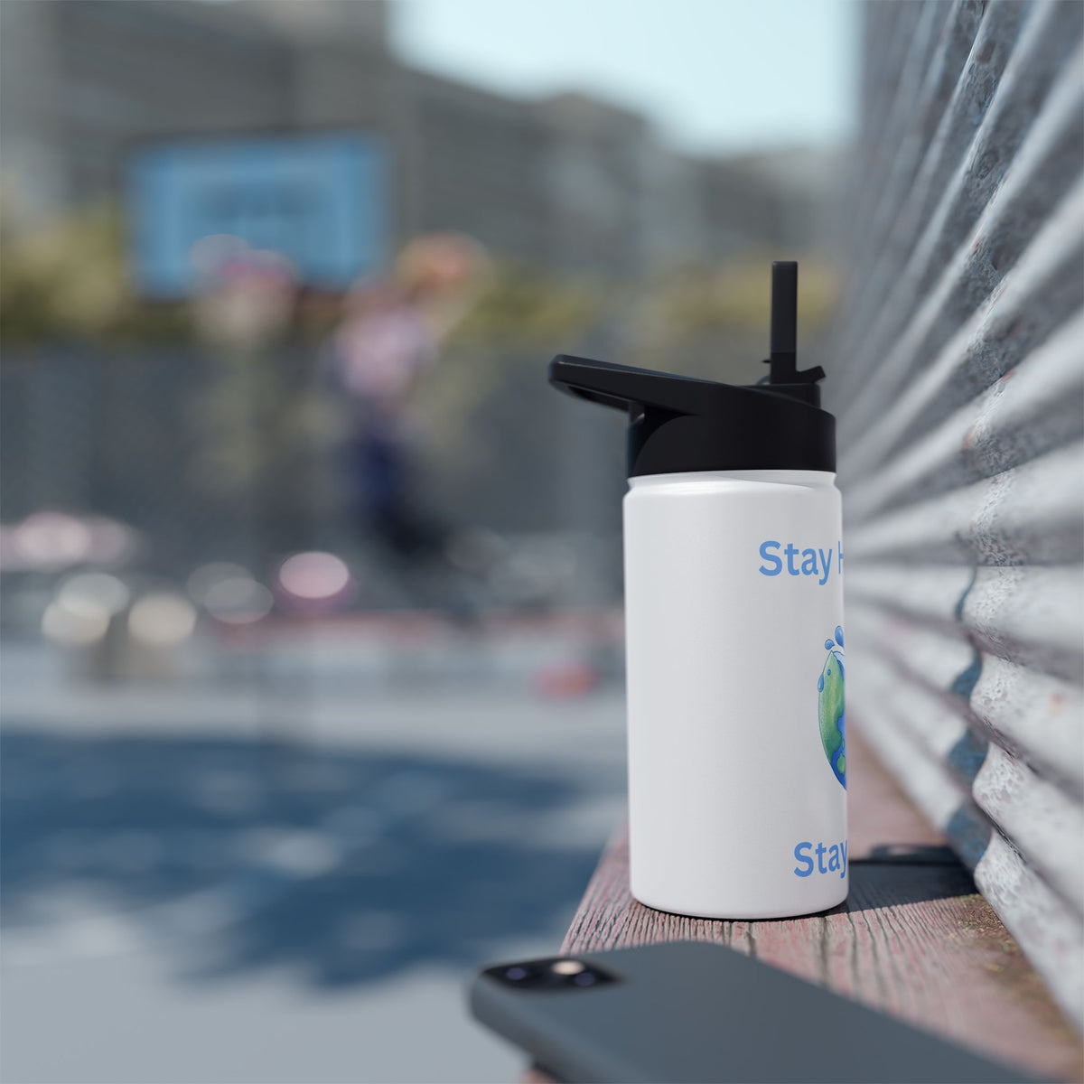Stay Hydrated Stay Happy Stainless Steel Water Bottle — Cute Earth & Water Drop Design - Conscience Garment