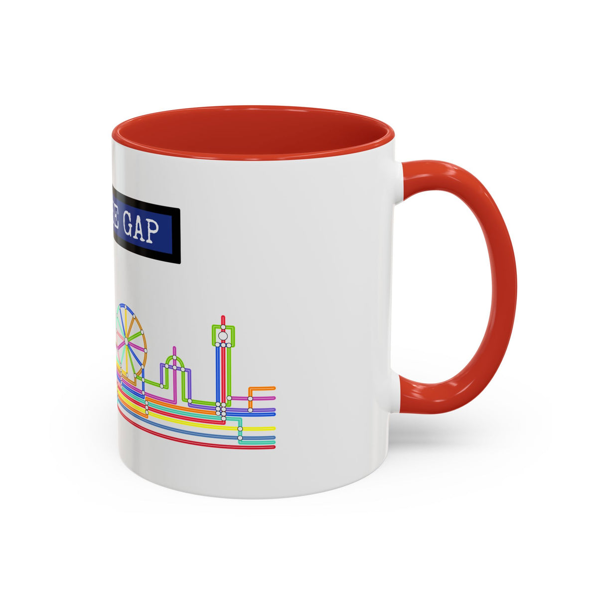 Mind the Gap Coffee Mug — Colorful City Skyline Accent Mug (11/15oz)