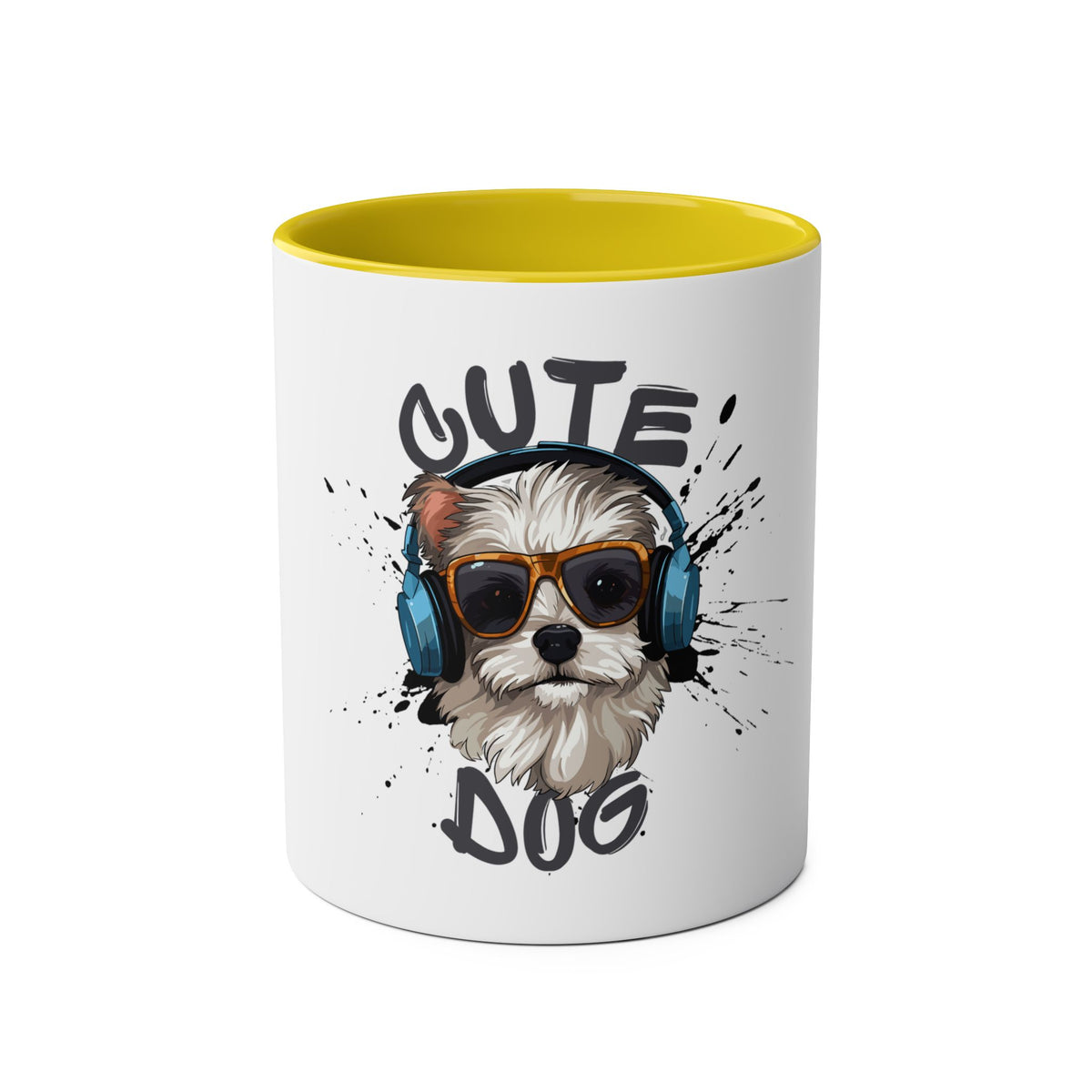 Cute Dog with Headphones Mug, Two-tone, 11oz - Conscience Garment