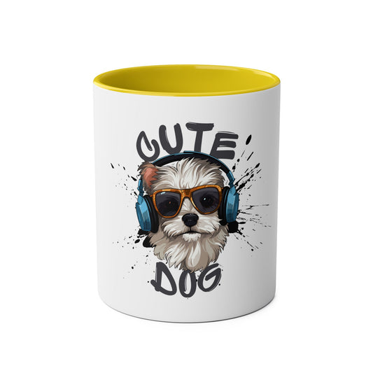 Cute Dog with Headphones Mug, Two-tone, 11oz - Conscience Garment