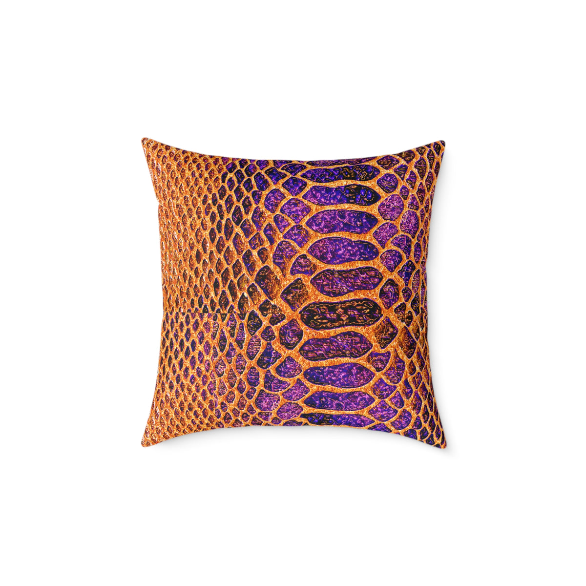 Snake Skin Pattern Square Pillow — Orange & Purple Decorative Throw Cushion