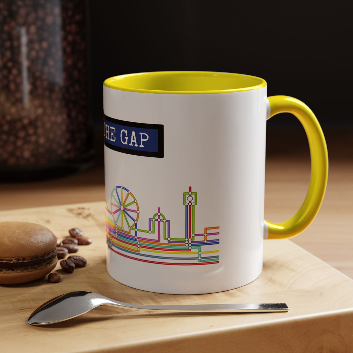 Mind the Gap Coffee Mug — Colorful City Skyline Accent Mug (11/15oz)