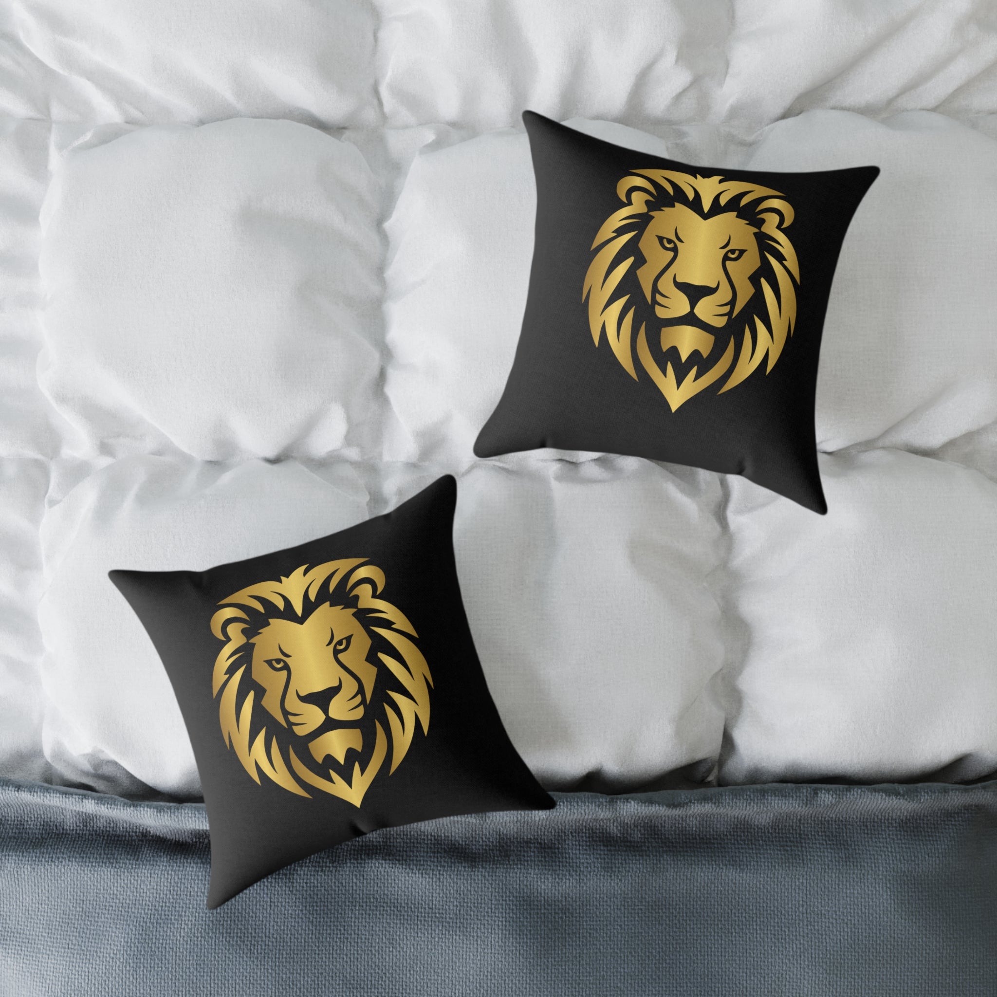 Lion Head Throw Pillow — Gold Lion Decorative Cushion for Living Room
