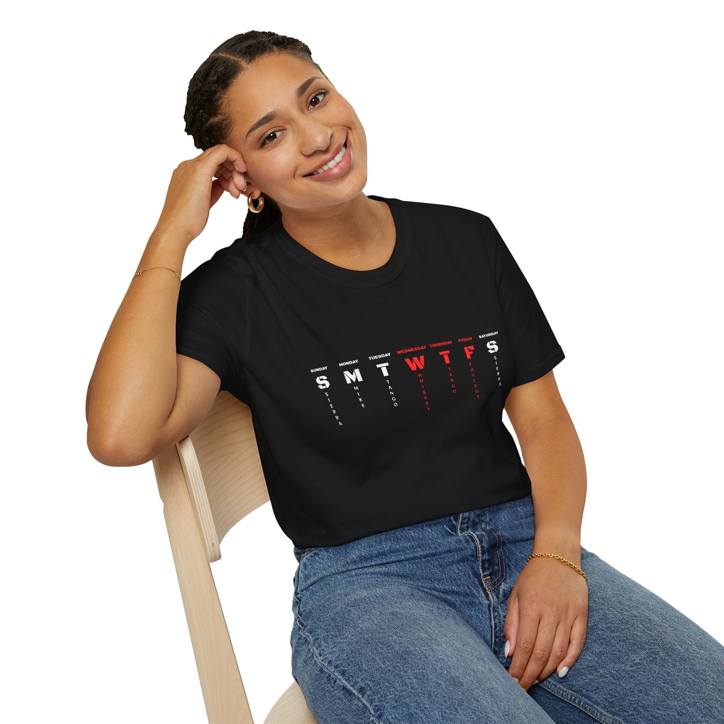 Weekday Calendar T‑Shirt — Minimal SMTWTFS Design (Highlight Wednesday)