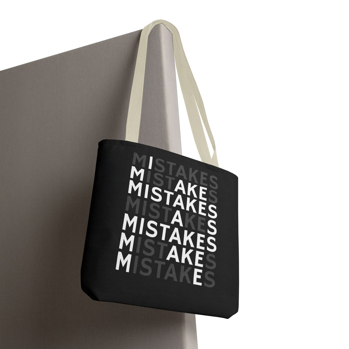 Mistakes Repeat Pattern Tote Bag — Black Typography Shopper