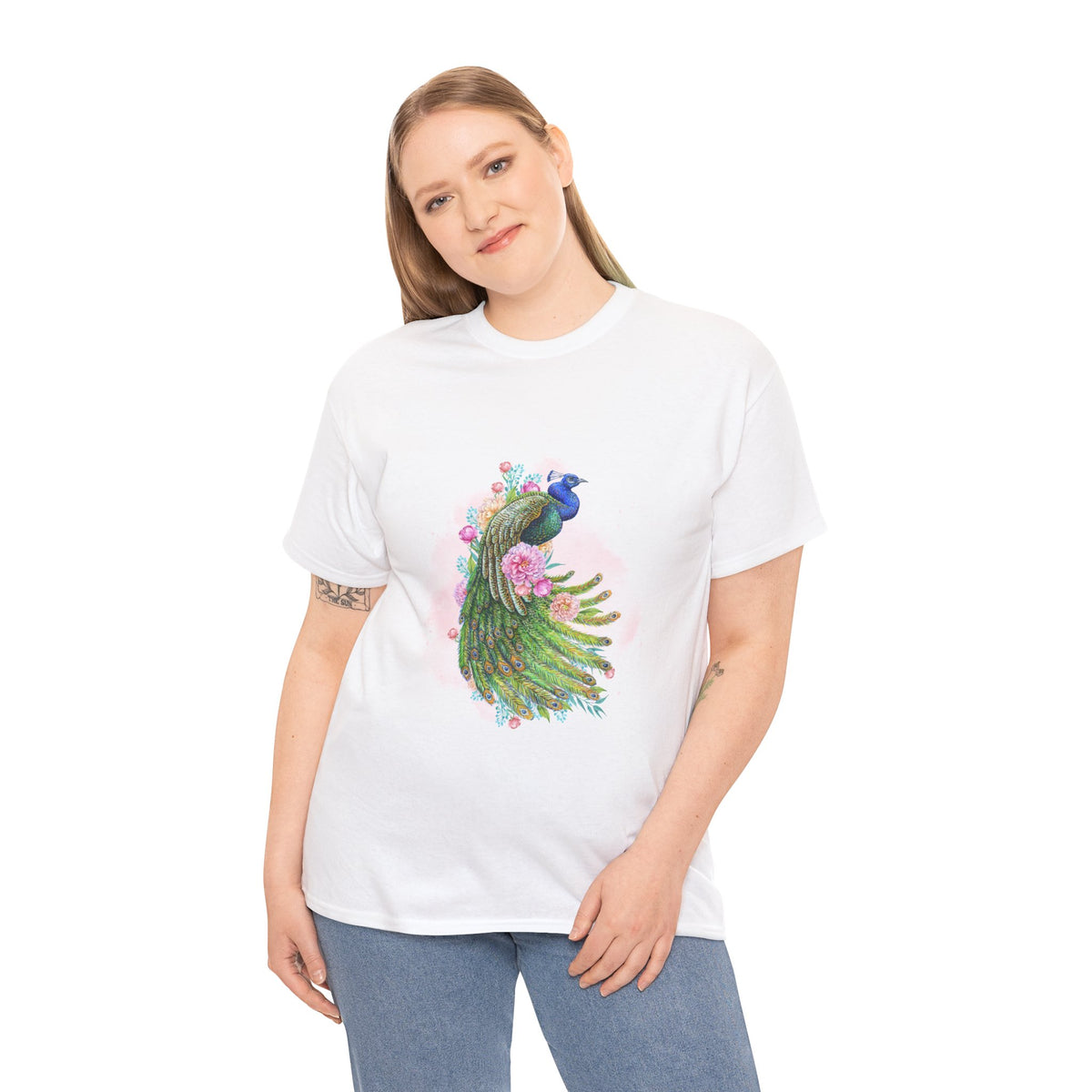 Peacock Floral Unisex Tee, Unique Animal Shirt, Nature Lover Gift, Casual Wear, Artful Graphic Tee - Conscience Garment