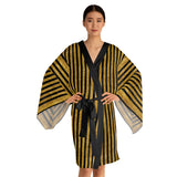Gold & Black Striped Kimono Robe — Luxe Metallic Stripe Long Sleeve Wrap - Gift