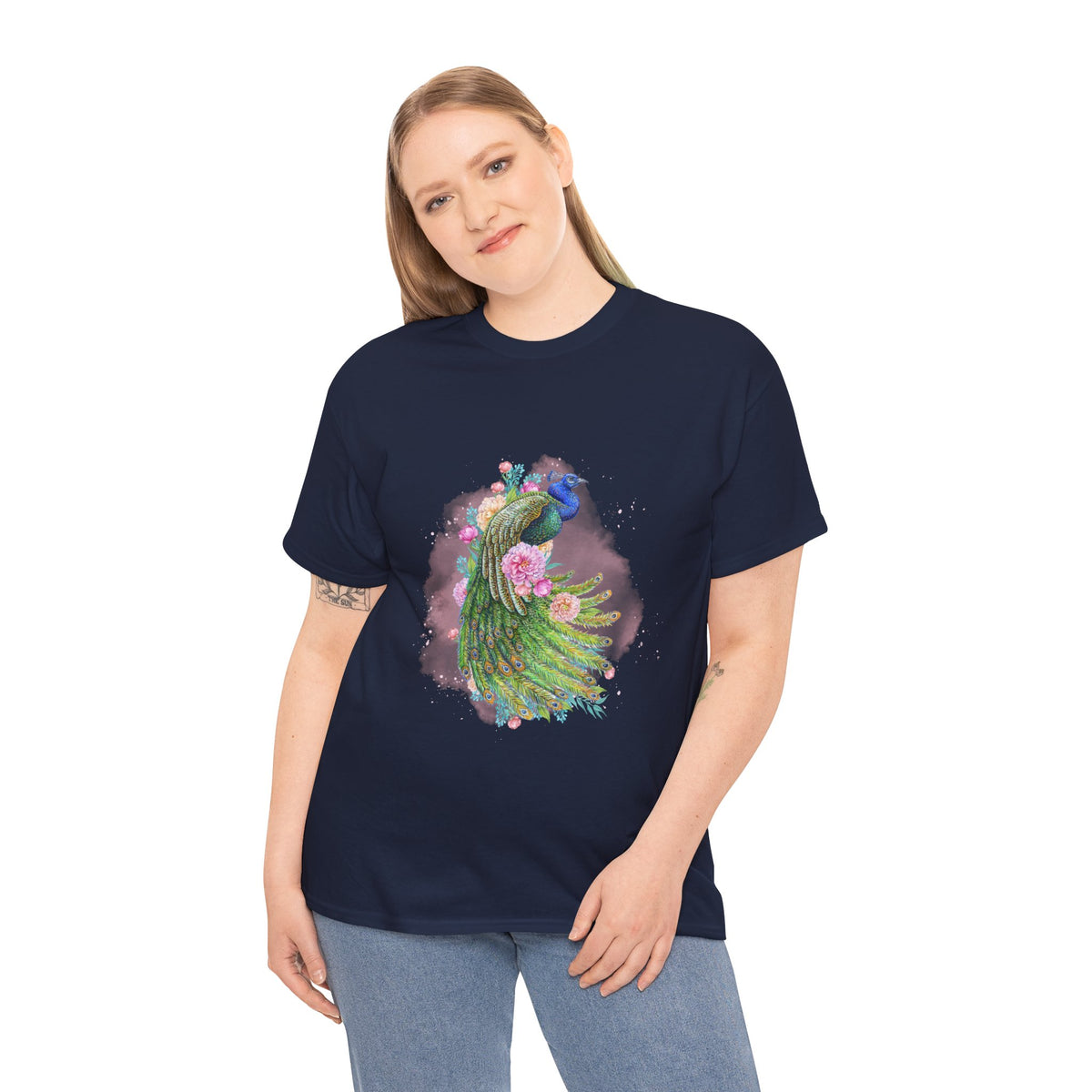 Peacock Floral Unisex Tee, Unique Animal Shirt, Nature Lover Gift, Casual Wear, Artful Graphic Tee - Conscience Garment