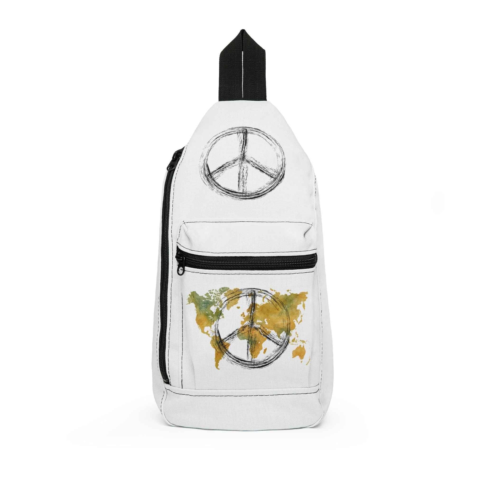 Peace Globe Sling Bag — Earthy Watercolor Peace Sign Crossbody