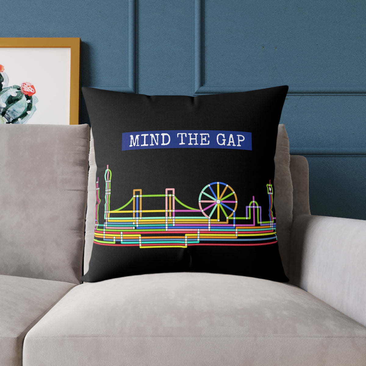 Mind The Gap Skyline Pillow — Neon London Decorative Throw Pillow