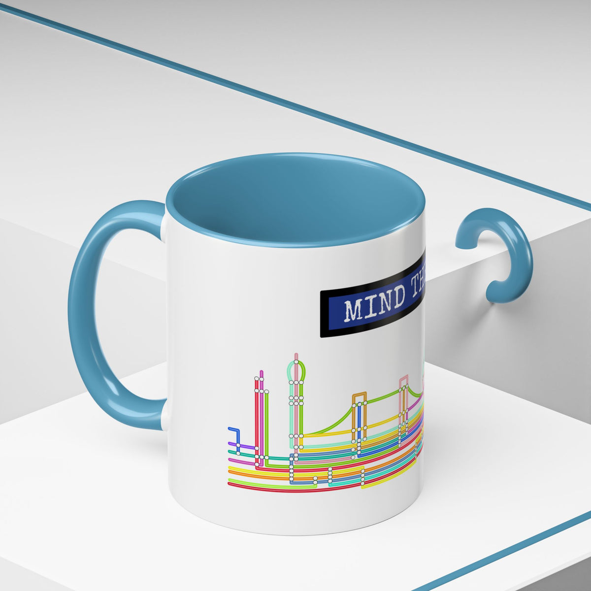 Mind the Gap Coffee Mug — Colorful City Skyline Accent Mug (11/15oz)