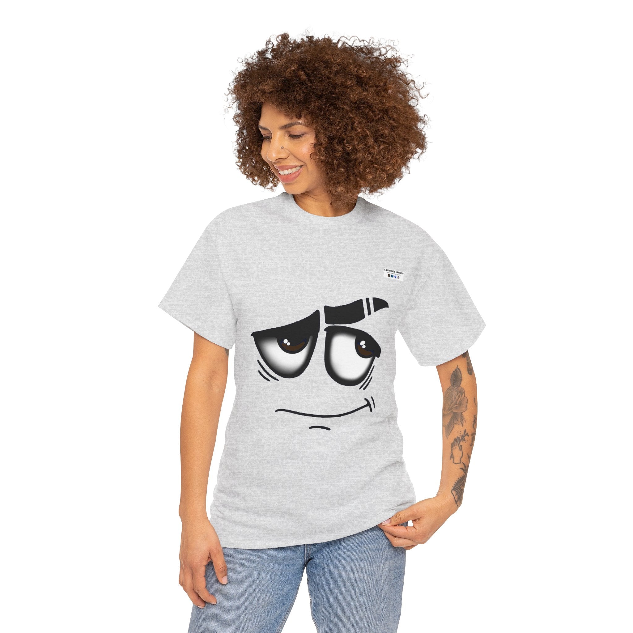 Smile, Eye brow, Happy, T Shirt, T-Shirt, White, Ash, Sand, Natural, Garment, Mindfulness, Motivation, Inspiration