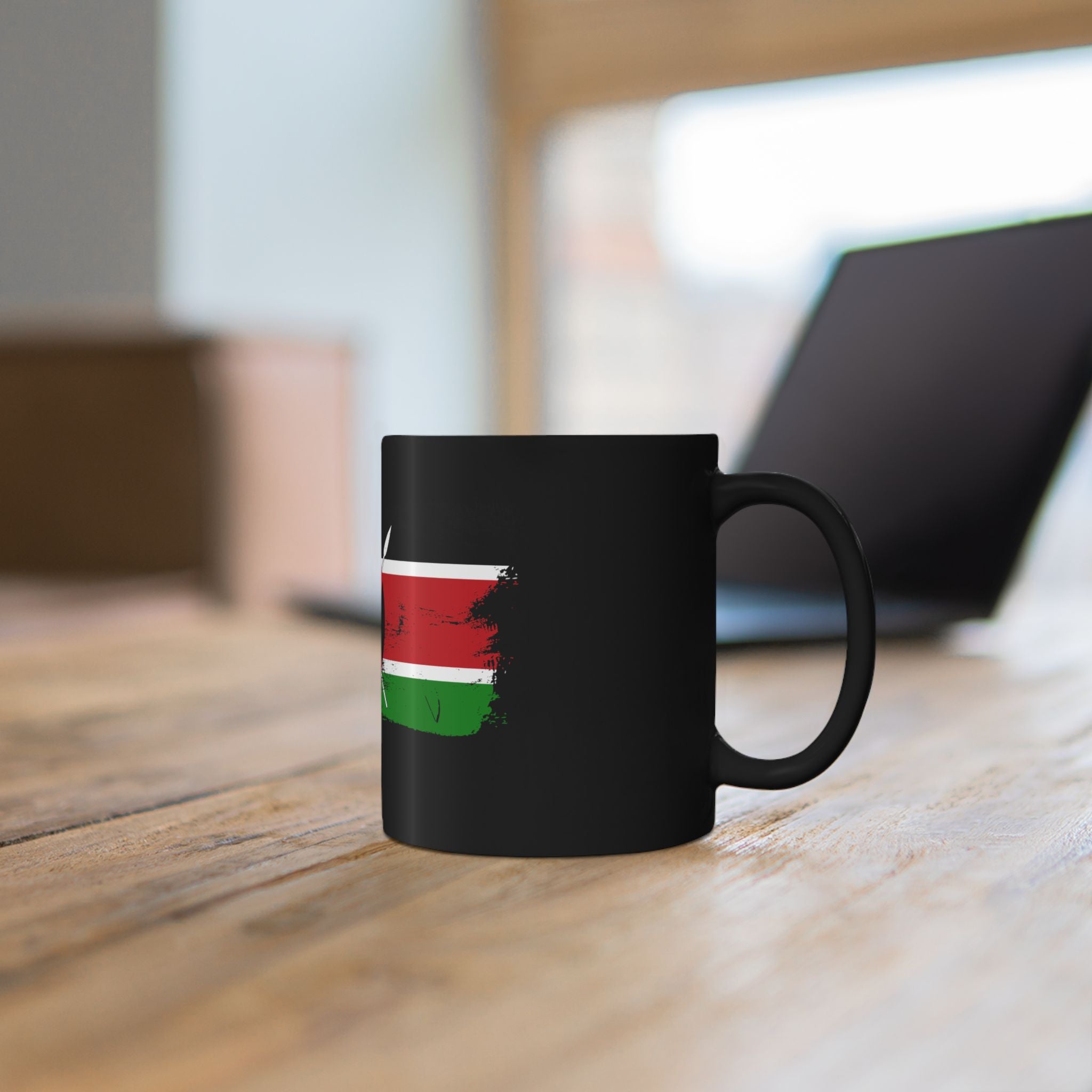 Kenya Flag Black Coffee Mug – Distressed Kenyan Shield & Spears Design (11oz, 15oz)